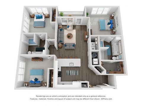Floor plan for 3 beds, 2 baths, 1601 sqft